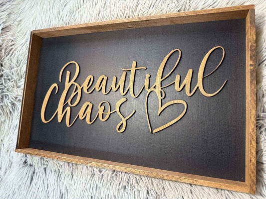 Beautiful Chaos Framed 3D Wood Sign | Rustic Modern Farmhouse Wall Art