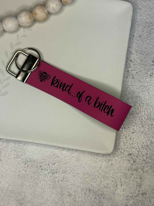 Funny Bee-kind Wristlet Keychain | Engraved 5.5" x 1.5" Leatherette Key Fob