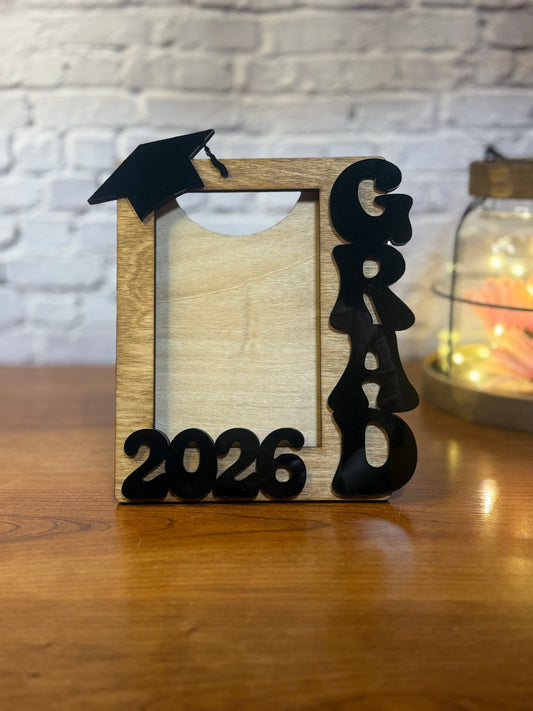 Grad 2026 Wooden Picture Frame with Acrylic Accents - Rustic Aura