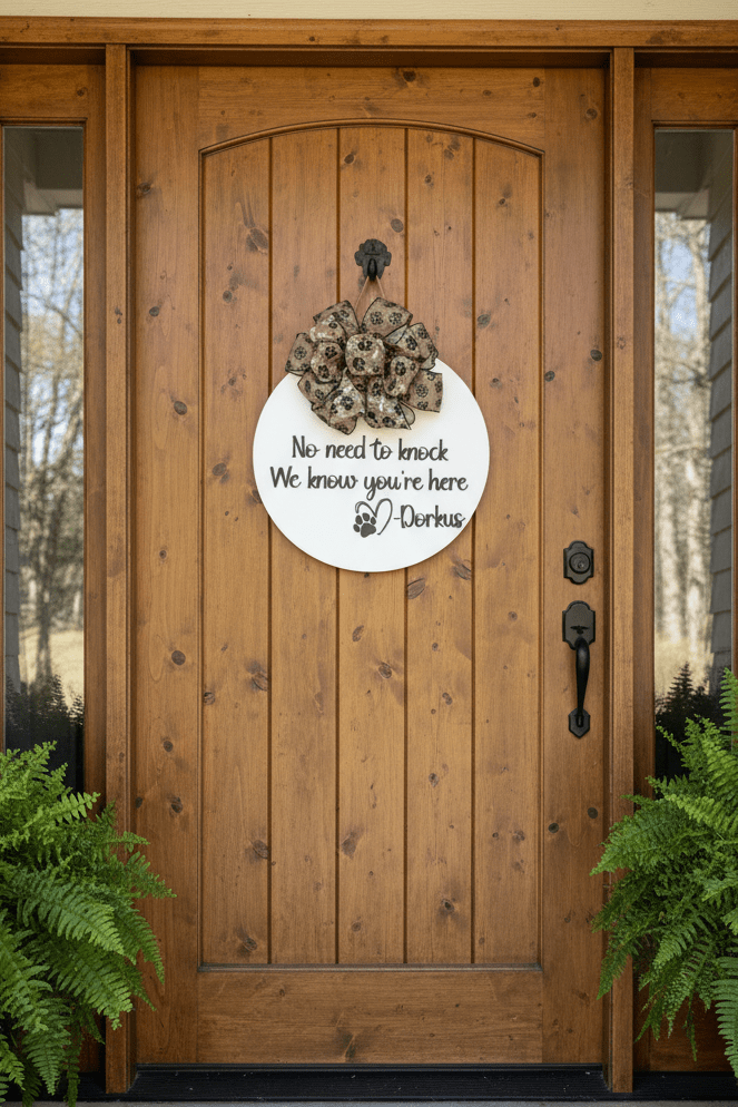 Personalized Dog Door Hanger - Custom Pet Name Welcome Sign - Rustic Aura