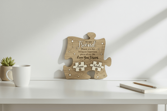 Personalized "To My Friend" Puzzle Piece Sign | Custom Name 3D Wood Best Friend Gift - Rustic Aura