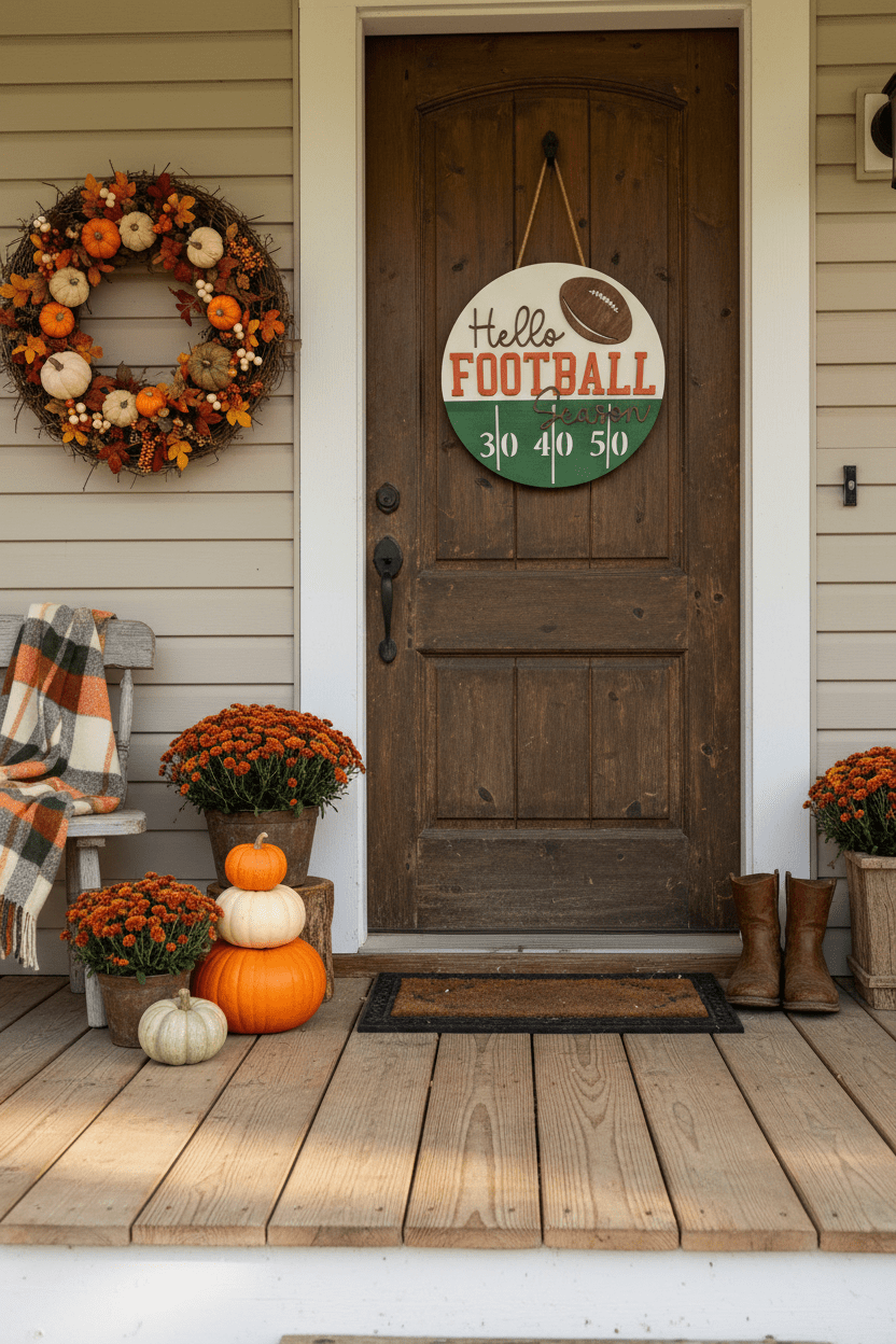 Hello Football Season Door Hanger - Rustic Aura