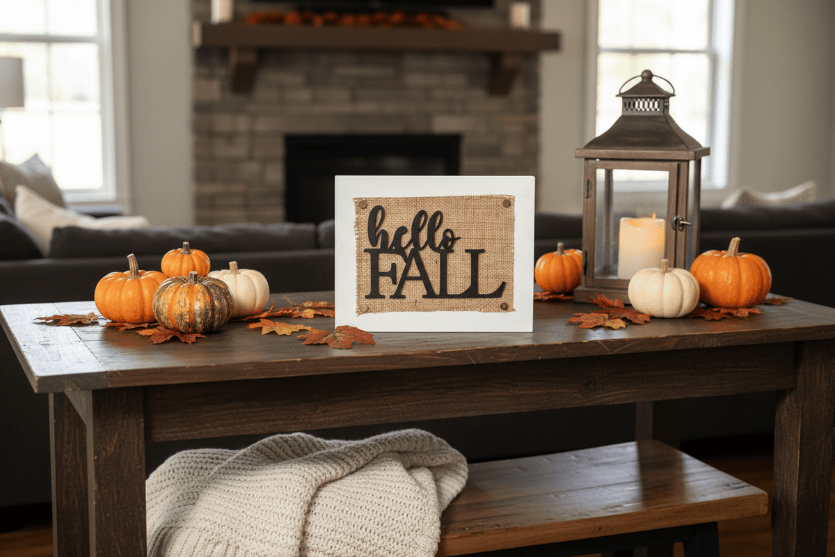 Hello Fall Burlap Sign - Rustic Aura