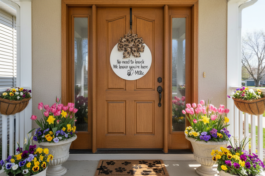 Personalized Dog Door Hanger - Custom Pet Name Welcome Sign - Rustic Aura