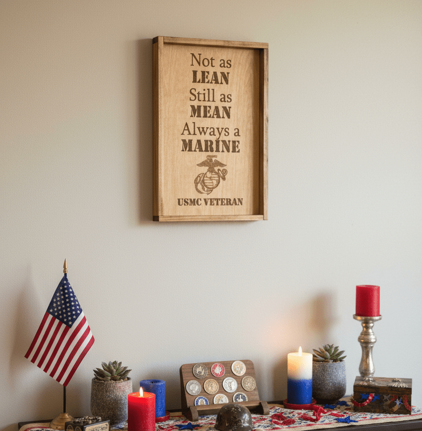 "Always a Marine" USMC Veteran Sign | 16" x 11" Framed Military Decor - Rustic Aura
