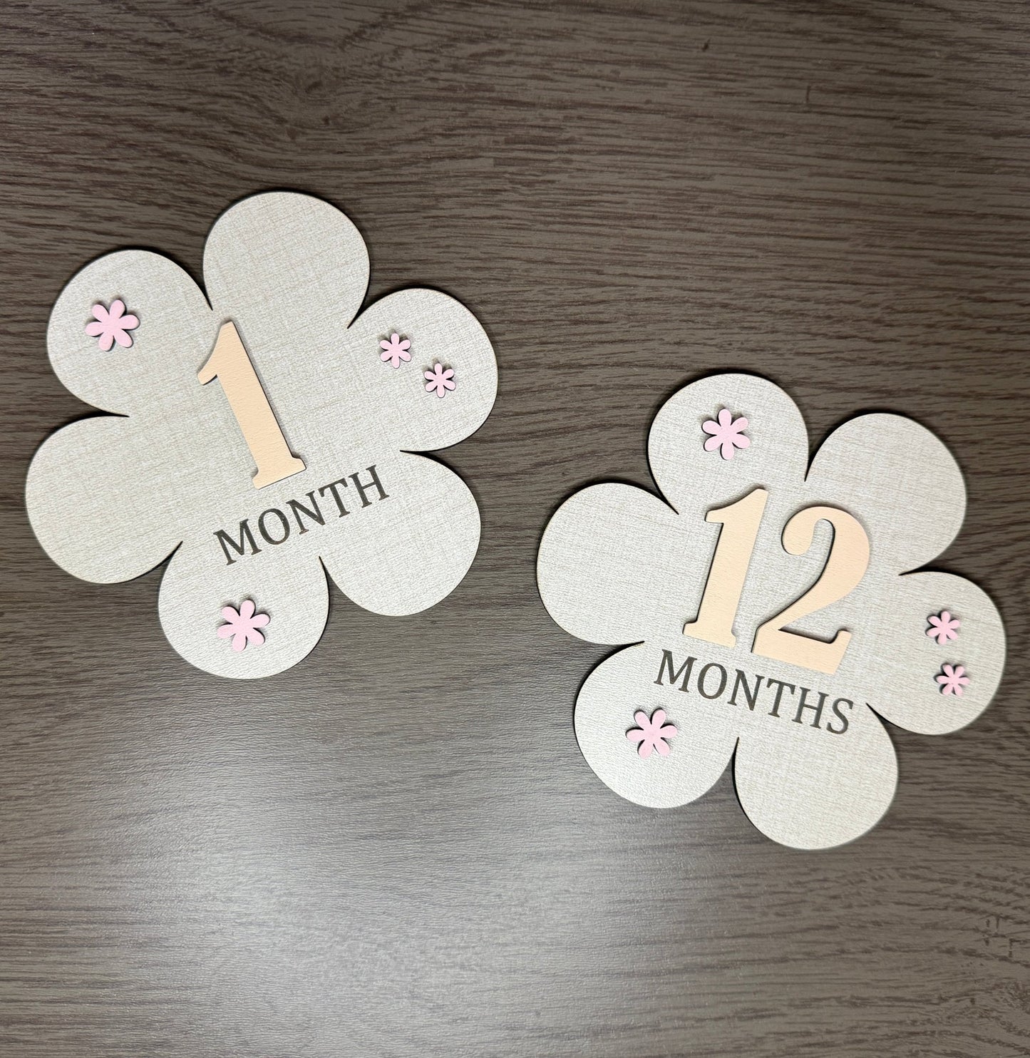 Floral Baby Milestone & Keepsake Set | 14 - Piece Engraved Wood Set - Rustic Aura