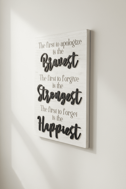 Bravest, Strongest, Happiest 3D Wood Sign | Inspirational Family Wall Decor - Rustic Aura