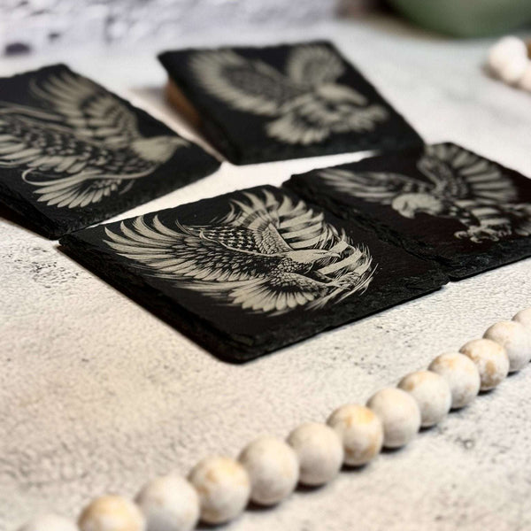 Eagle and Flag Slate Coaster Set - Rustic Aura