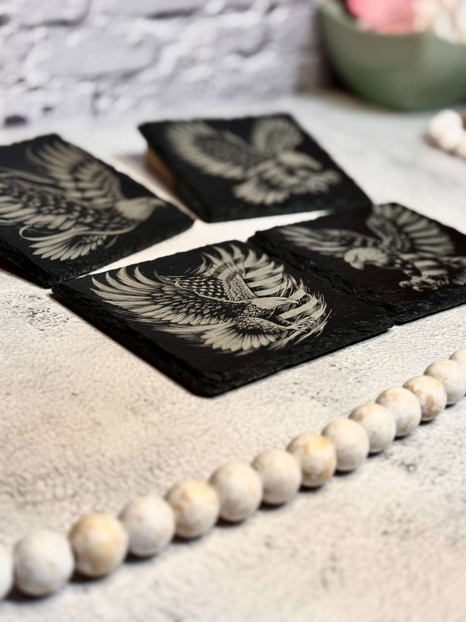 Eagle and Flag Slate Coaster Set - Rustic Aura