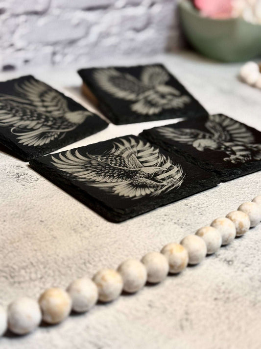Eagle and Flag Slate Coaster Set - Rustic Aura