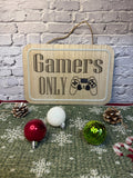 Lighted bedroom sign laser engraved with text gamers only and controller