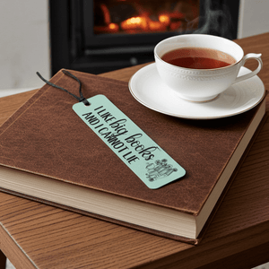 Leatherette Bookmark - I like big books and I cannot lie resting on a book with a cup of coffee - Rustic Aura