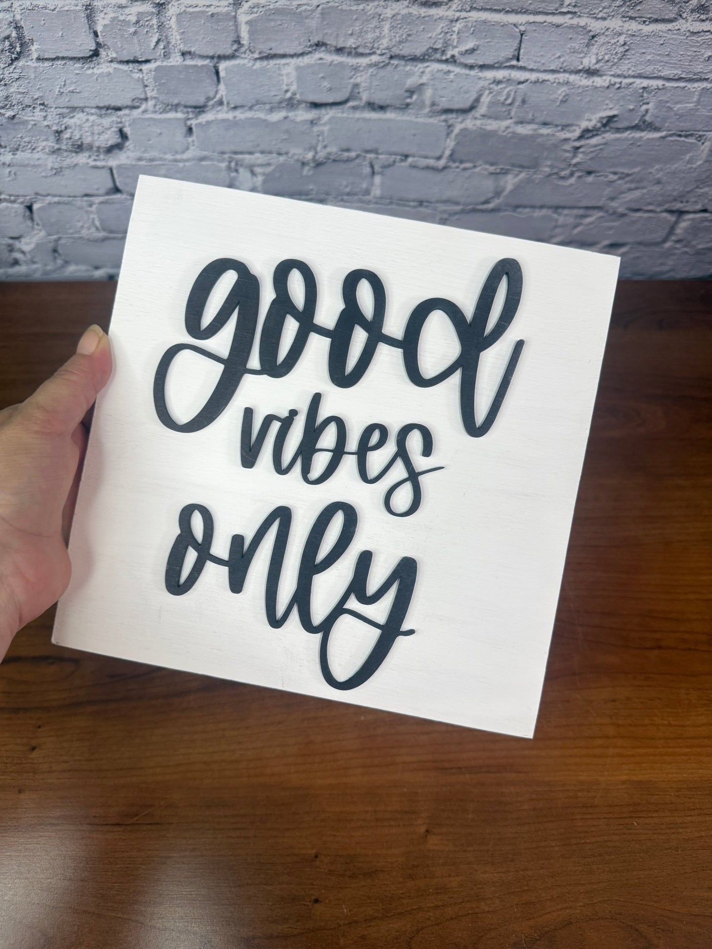 Layered Wood Sign "Good Vibes Only" | Desk & Shelf Decor - Rustic Aura
