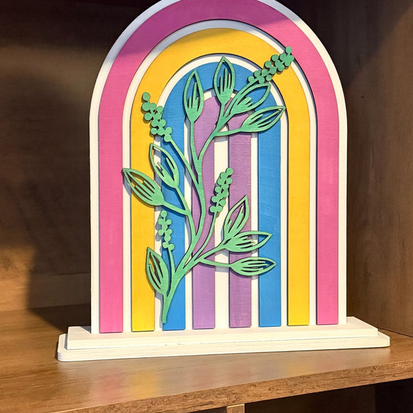 Rainbow Arched Botanical Sign | Colorful Arched Sign - Rustic Aura