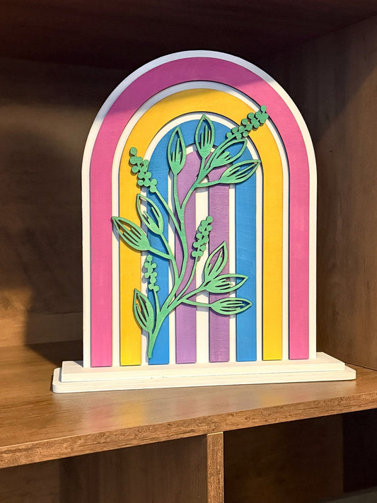 Rainbow Arched Botanical Sign | Colorful Arched Sign - Rustic Aura