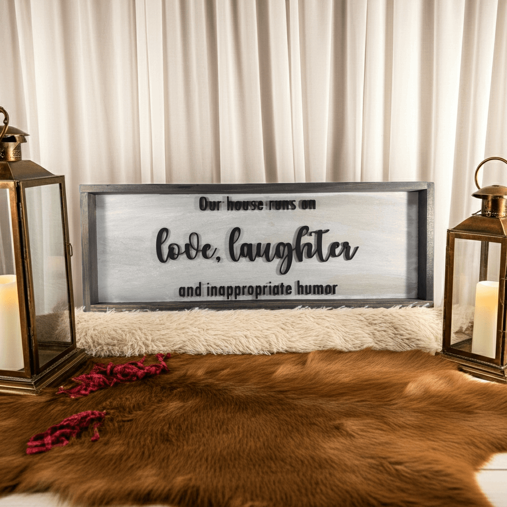 'Our home runs on...' Sign - Rustic Aura