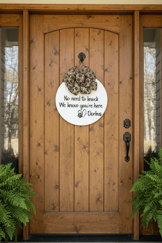 Personalized Dog Door Hanger - Custom Pet Name Welcome Sign - Rustic Aura