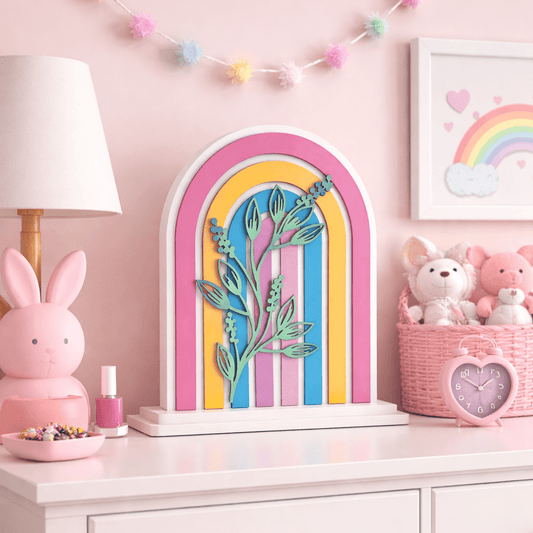 Rainbow Arched Botanical Sign | Colorful Arched Sign - Rustic Aura