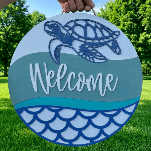 Sea Turtle Welcome Door Hanger - Rustic Aura