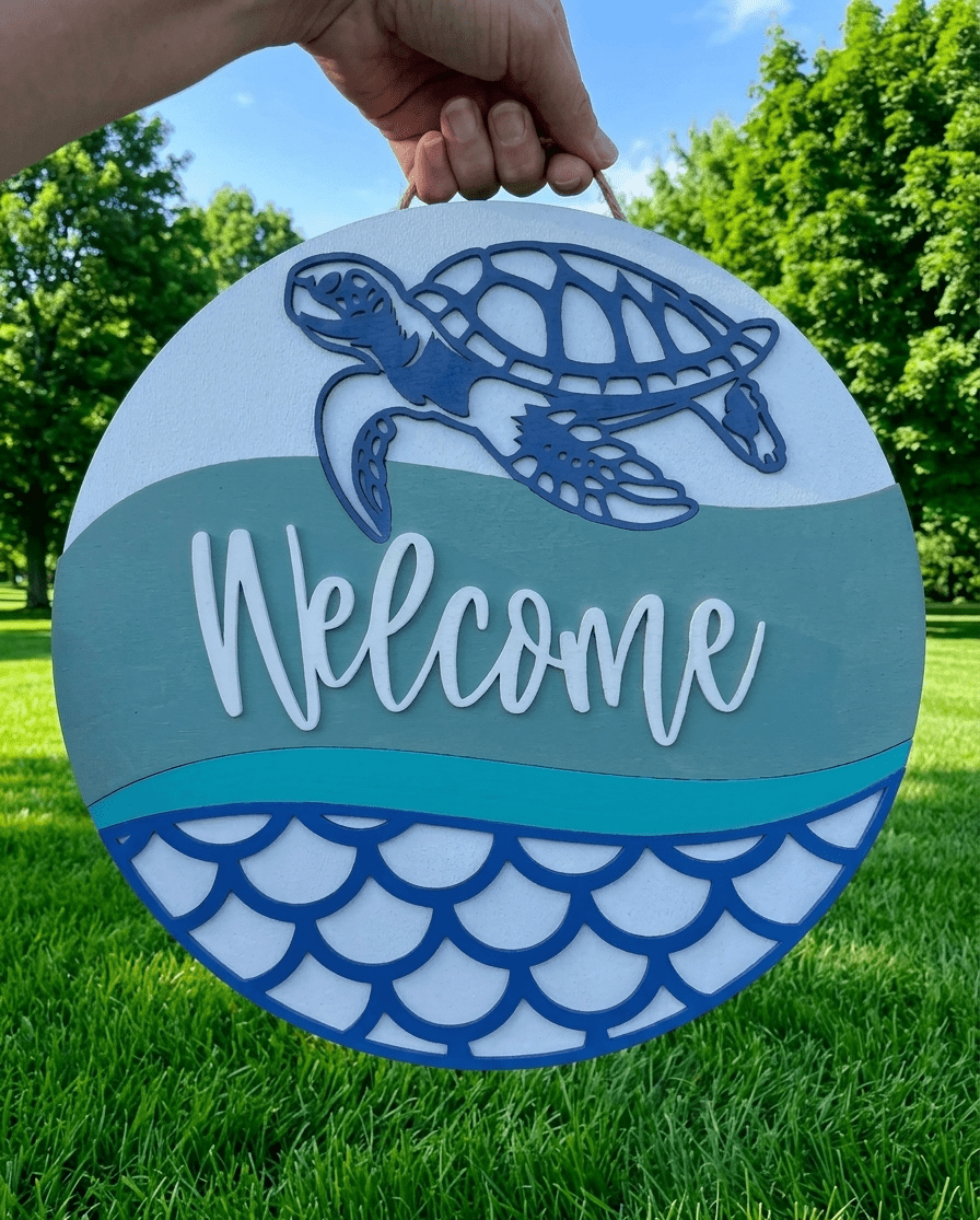 Sea Turtle Welcome Door Hanger - Rustic Aura
