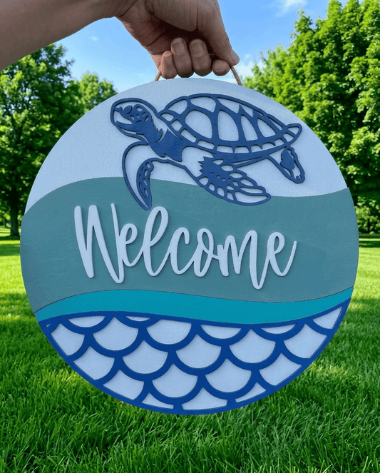 Sea Turtle Welcome Door Hanger - Rustic Aura