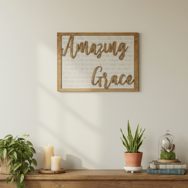 Amazing Grace 3D Layered Wood Sign | Engraved Hymn Wall Art - Rustic Aura
