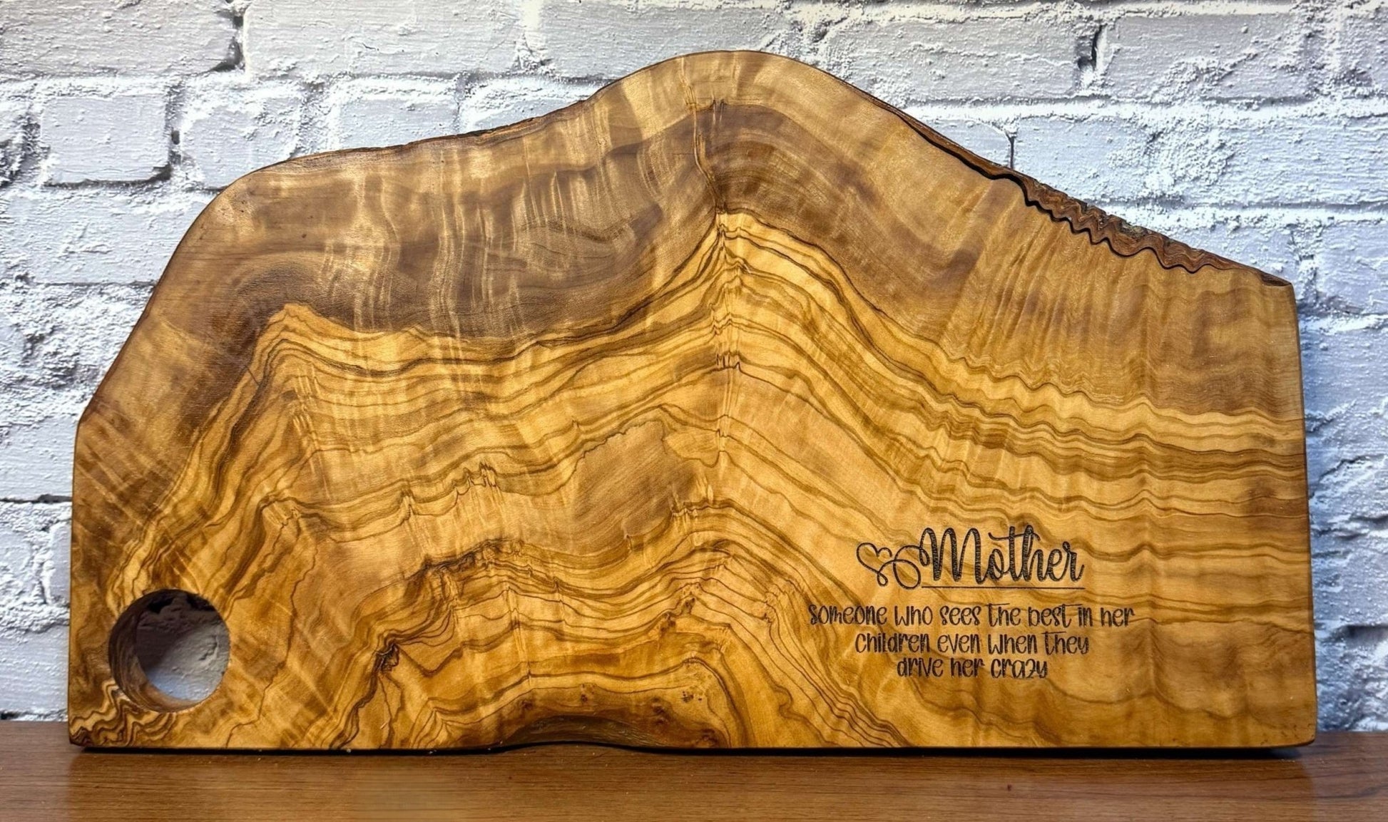 Mother Olive Wood Live - Edge Board | Engraved Olive Wood Board - Rustic Aura