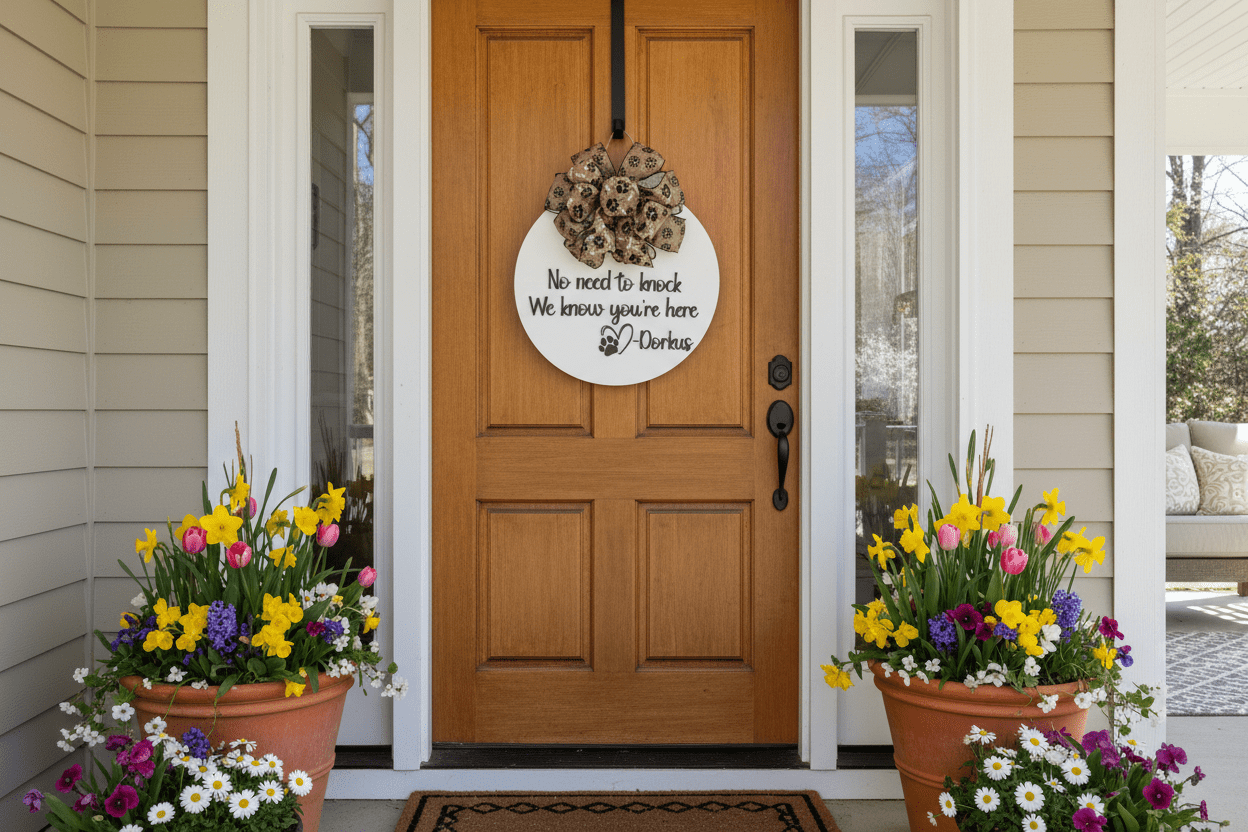 Personalized Dog Door Hanger - Custom Pet Name Welcome Sign - Rustic Aura