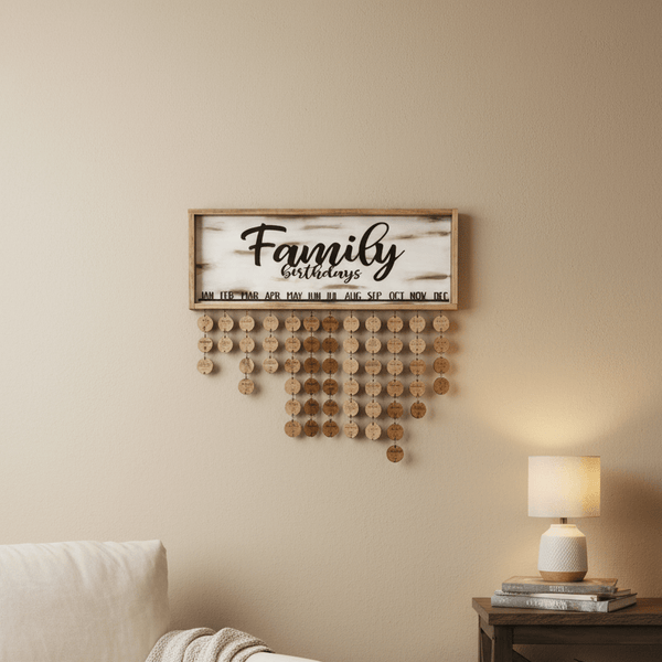 Personalized Family Birthday Tracker | Custom 3D Wood Calendar Celebration Sign - Rustic Aura