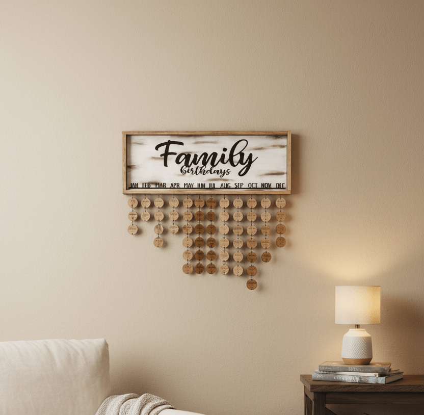 Personalized Family Birthday Tracker | Custom 3D Wood Calendar Celebration Sign - Rustic Aura