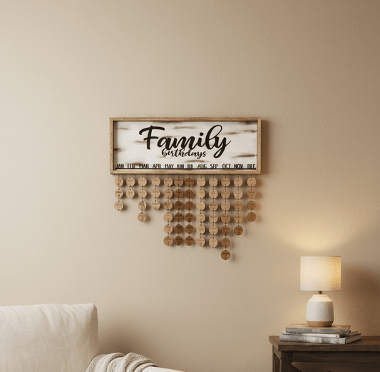 Personalized Family Birthday Tracker | Custom 3D Wood Calendar Celebration Sign - Rustic Aura
