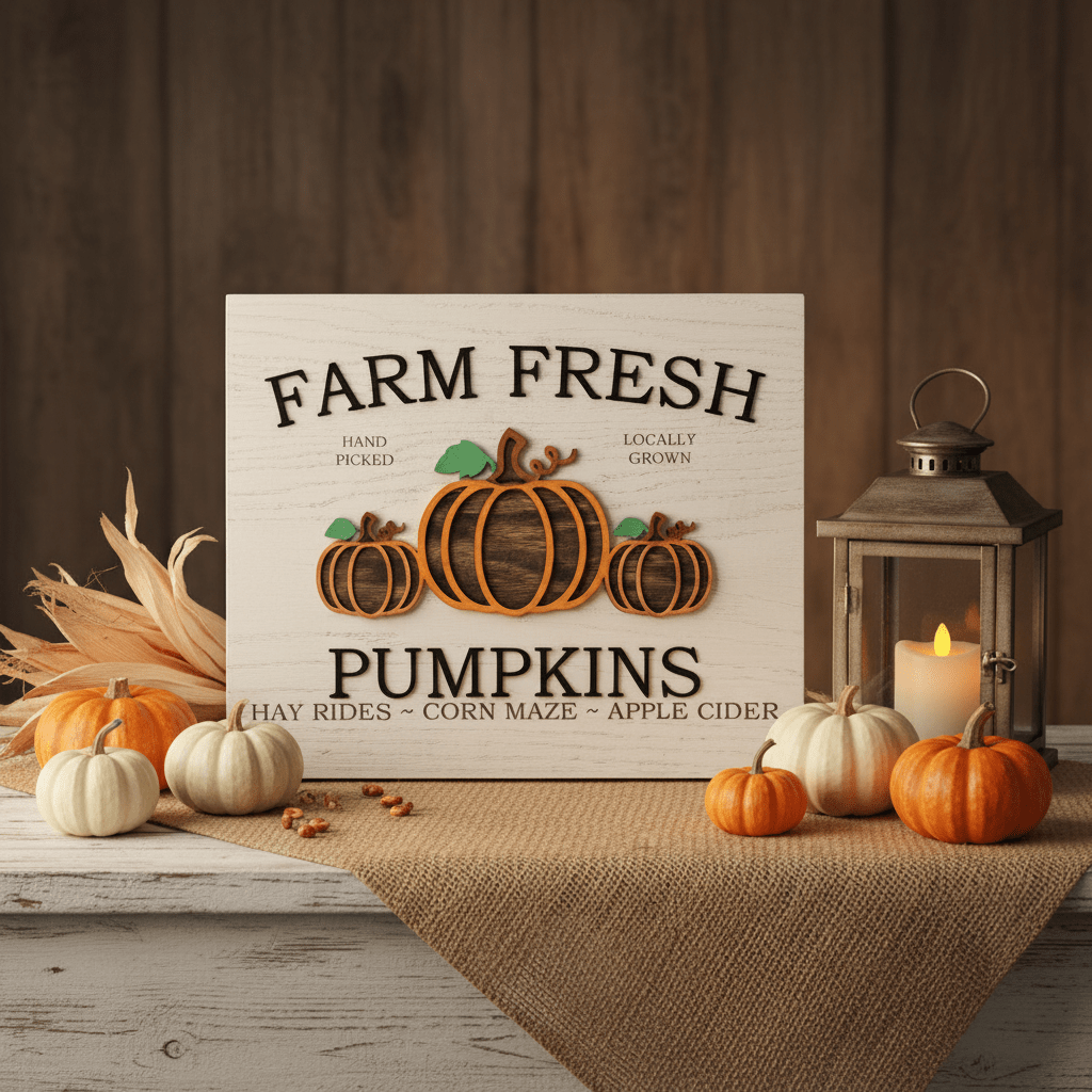 Farm Fresh Pumpkins Wooden Sign - Rustic Aura