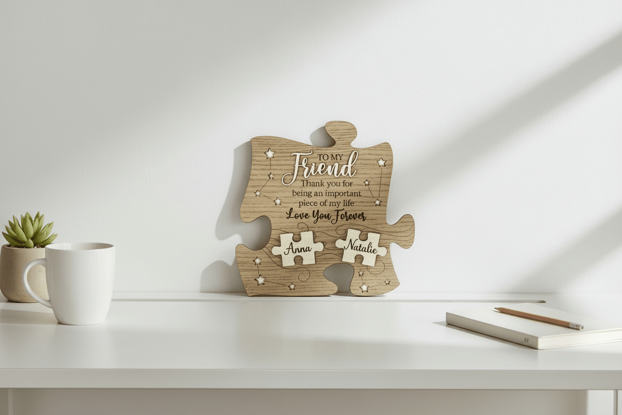 Personalized "To My Friend" Puzzle Piece Sign | Custom Name 3D Wood Best Friend Gift - Rustic Aura