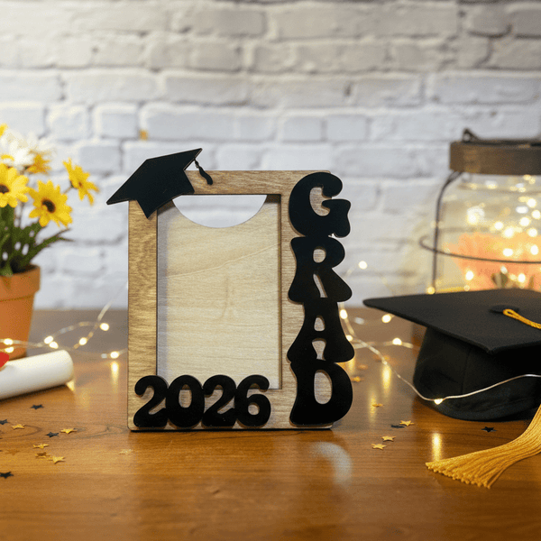 Grad 2026 Wooden Picture Frame with Acrylic Accents - Rustic Aura