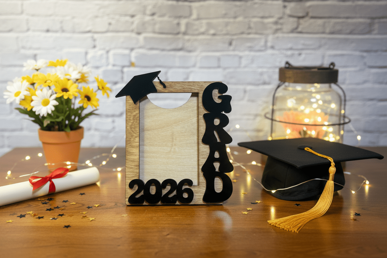 Grad 2026 Wooden Picture Frame with Acrylic Accents - Rustic Aura