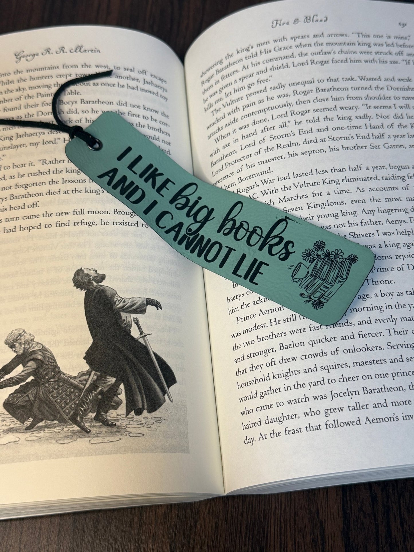 Leatherette Bookmark - I like big books and I cannot lie lying across an open book- Rustic Aura