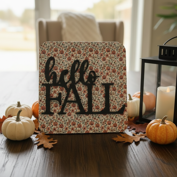 Hello Fall Pumpkin Sign - Straight On No Angle