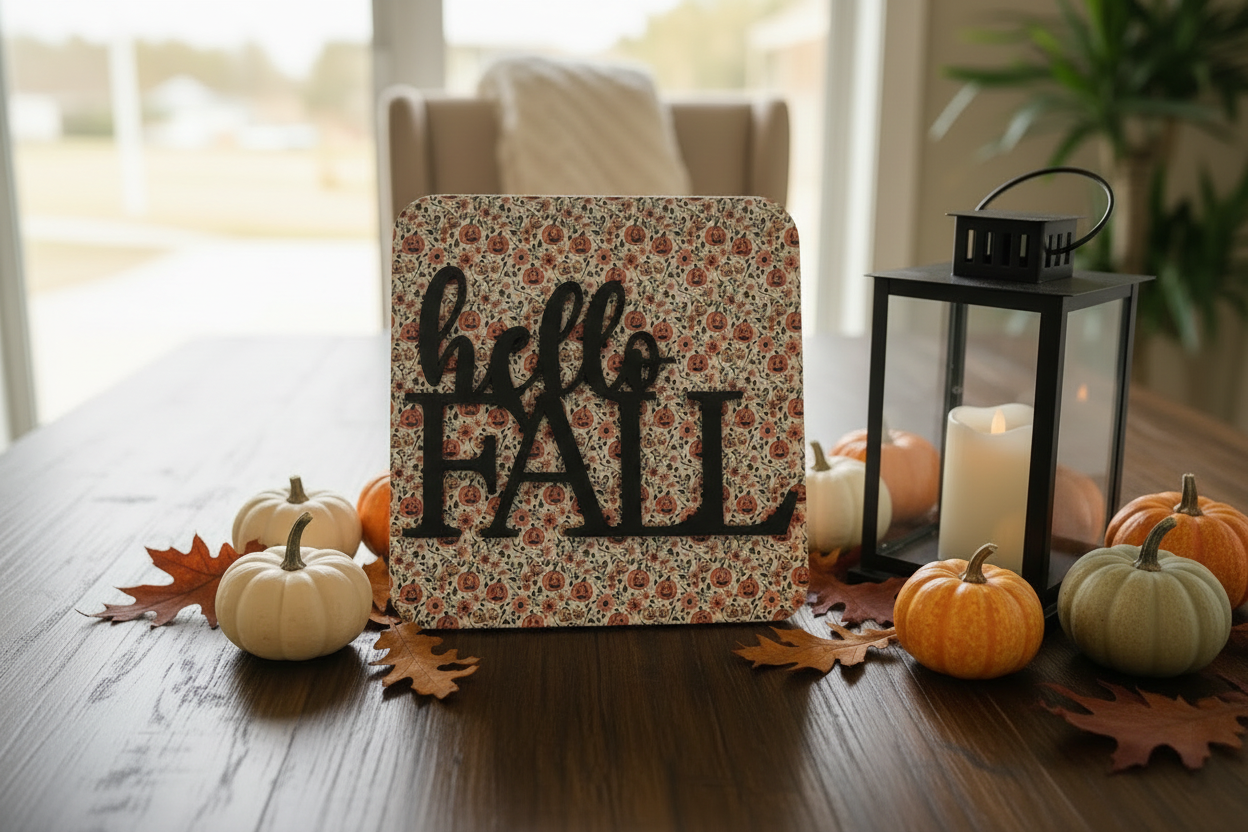 Hello Fall Pumpkin Sign - Straight On No Angle
