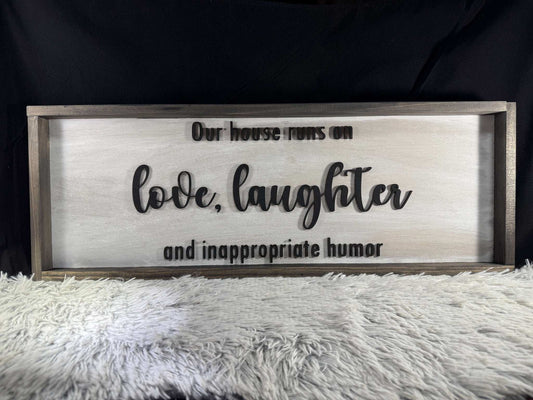 'Our home runs on...' Sign - Rustic Aura