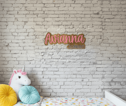 Personalized Layered Wood Name Sign | Custom 3D Wall Art for Nursery & Kids Rooms - Rustic Aura