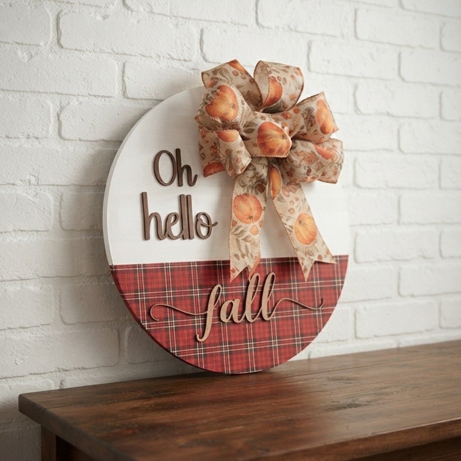 Hello Fall Round Door Hanger - Rustic Aura