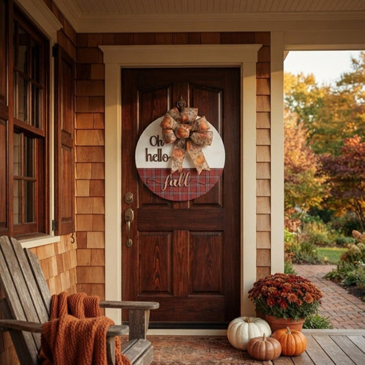 Hello Fall Round Door Hanger - Rustic Aura