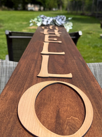 "Oh Hello" Porch Leaner | Stained Wood with Bow & Greenery - Rustic Aura