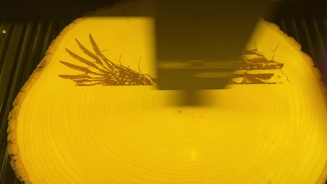 laser engraving wood bark live edge eagle american flag