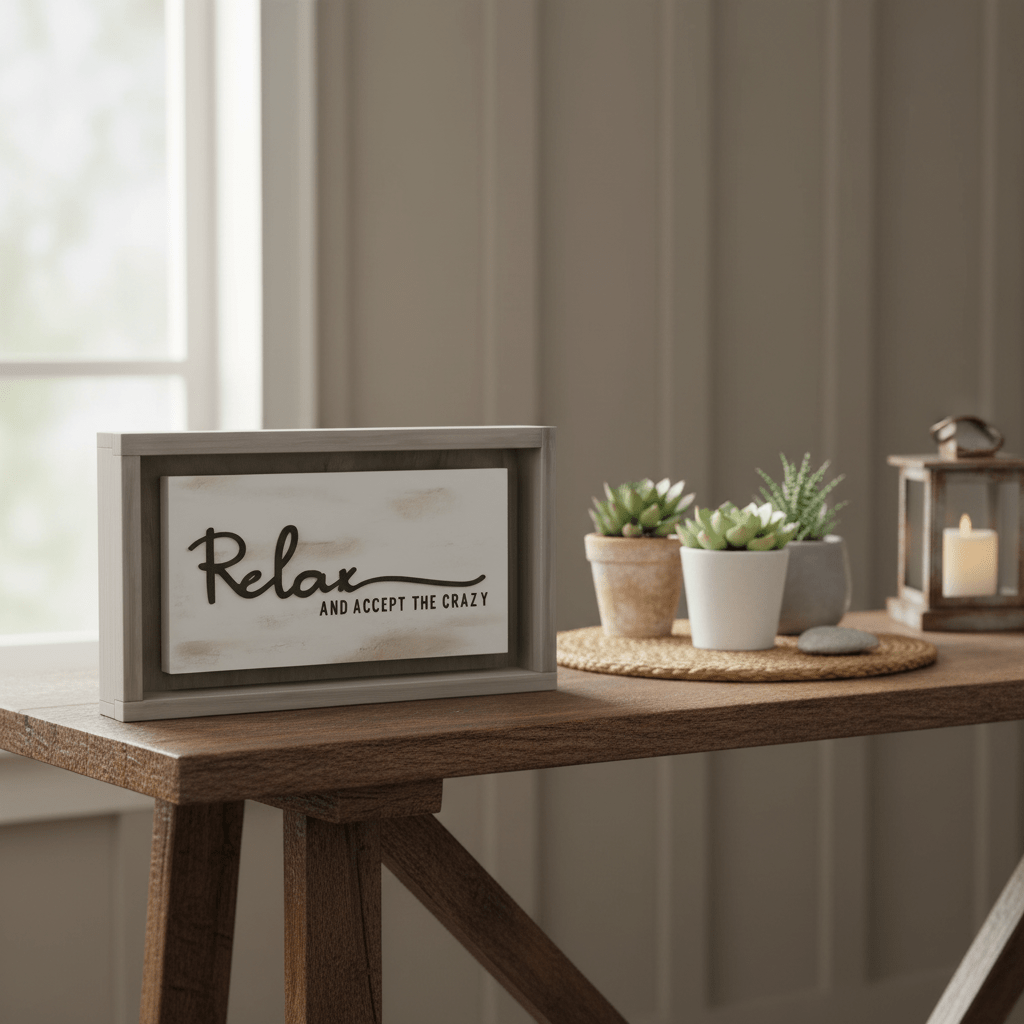 "Relax and Accept the Crazy" 3D Floating Wood Sign | Modern Farmhouse Framed Decor - Rustic Aura