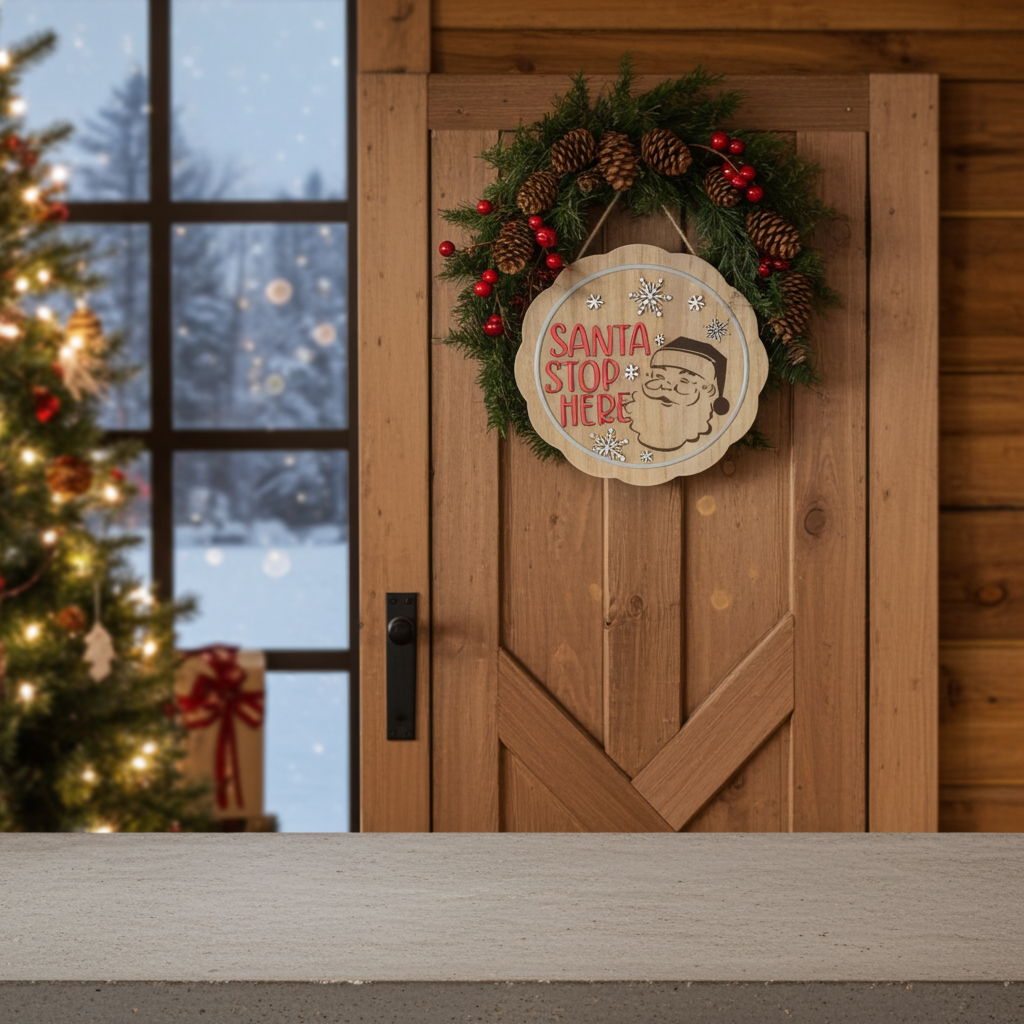 Santa Stop Here Lighted Round Sign
