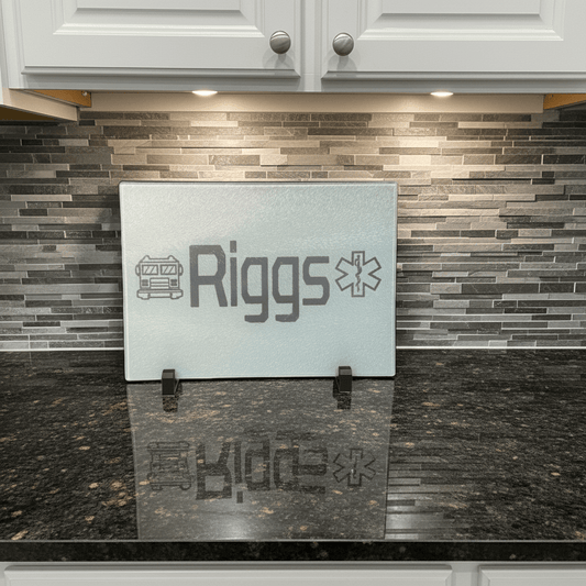 Personalized Last Name Glass Cutting Board | Custom Floral Kitchen Decor - Rustic Aura