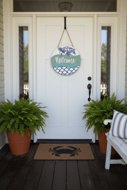 Sea Turtle Welcome Door Hanger - Rustic Aura