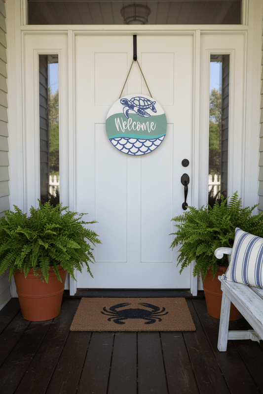 Sea Turtle Welcome Door Hanger - Rustic Aura