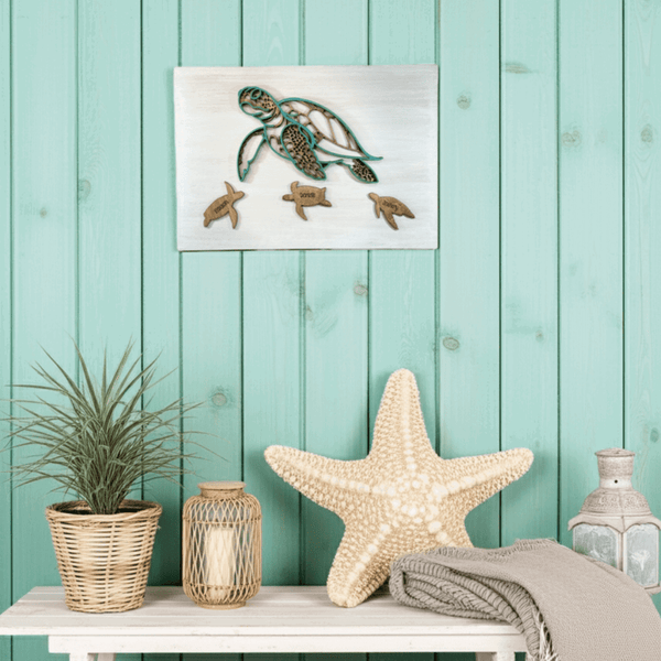 Sea Turtle Family Sign - Rustic Aura